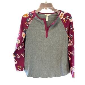 Matilda Jane times table grey and marroon floral raglan 3/4 sleeve tee Small